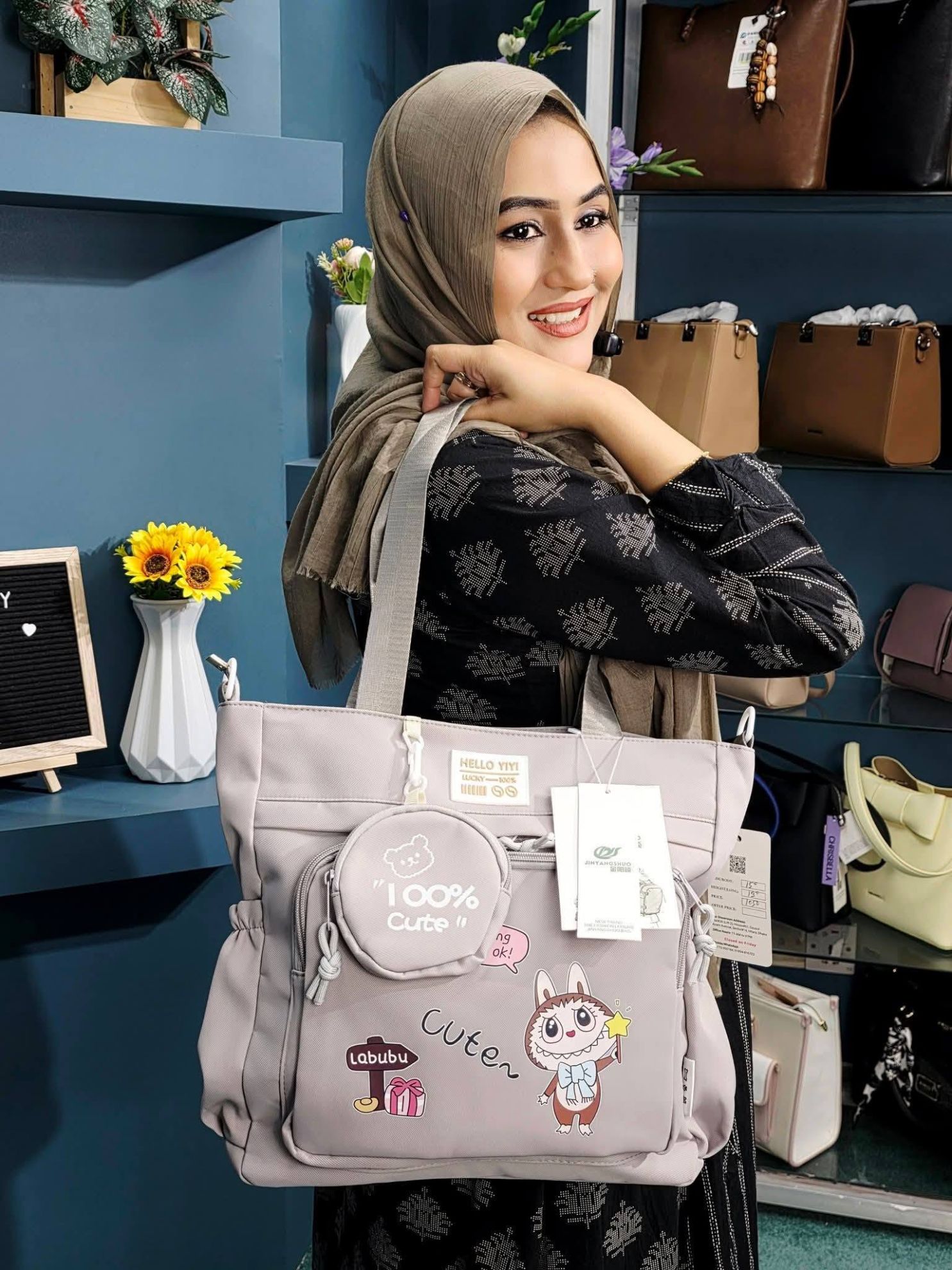 HELLOW YIYI Brand Luxurious Fabric Tote Bag