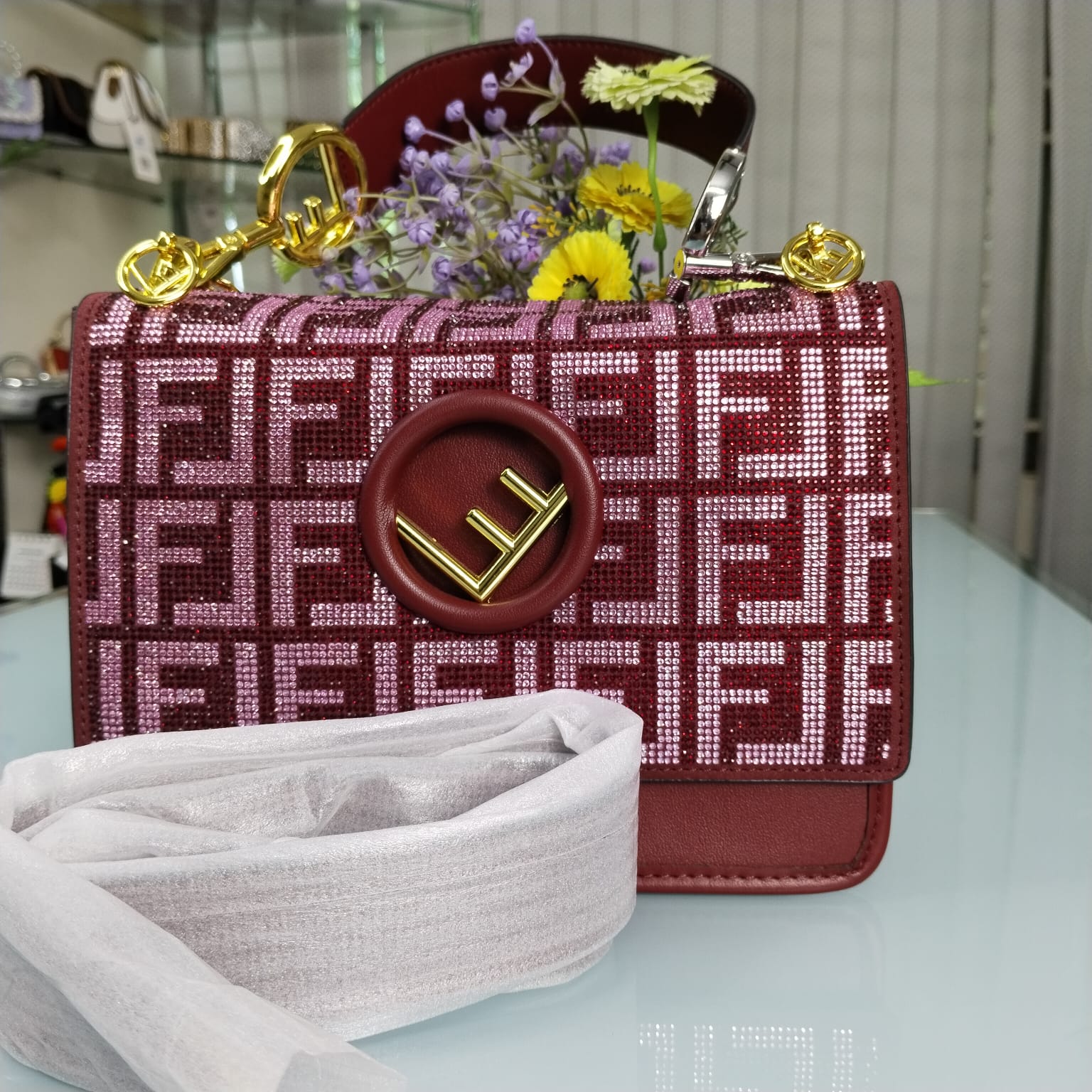 China Luxurious Hand Bag with Long Belt – Purple