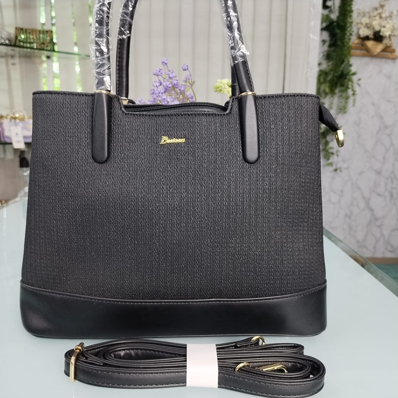 Butun Brand Luxurious Hand Bag with Long Belt – Black