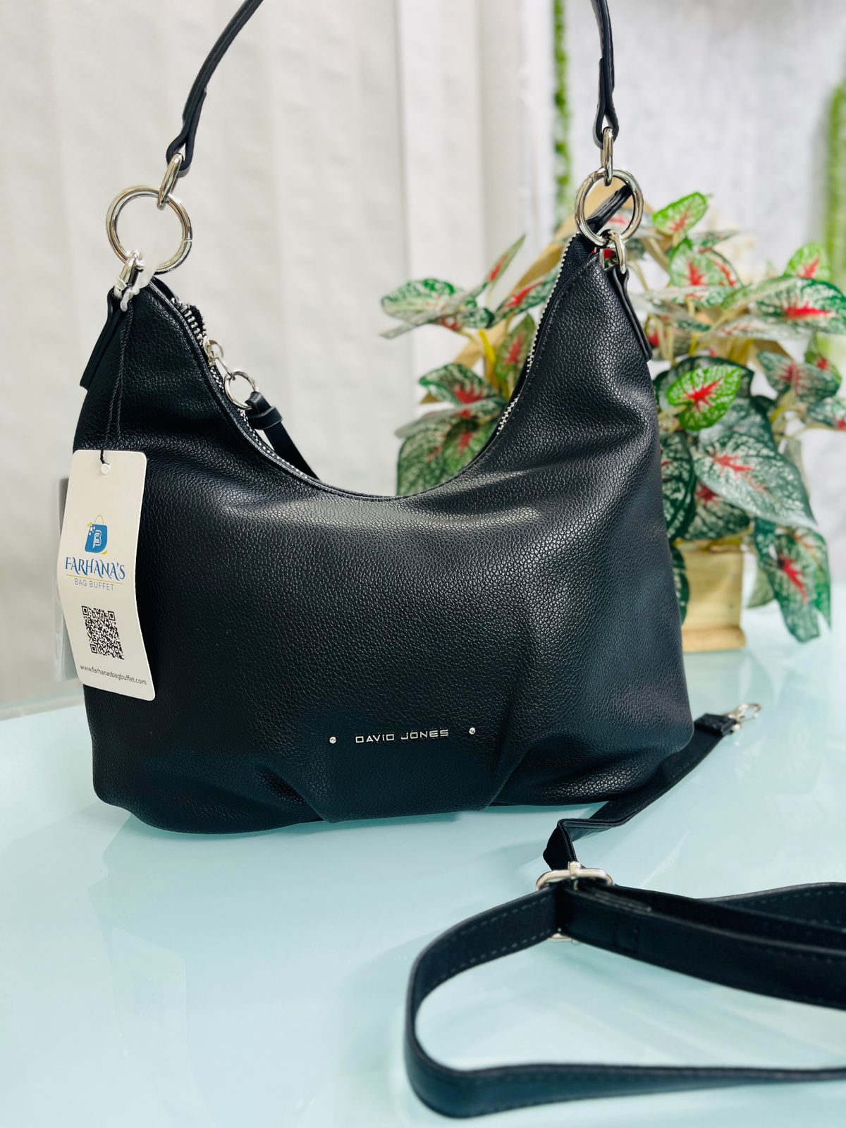 DAVIDJONES Soft Leather Black Shoulder Bag for Women – Lightweight & Stylish